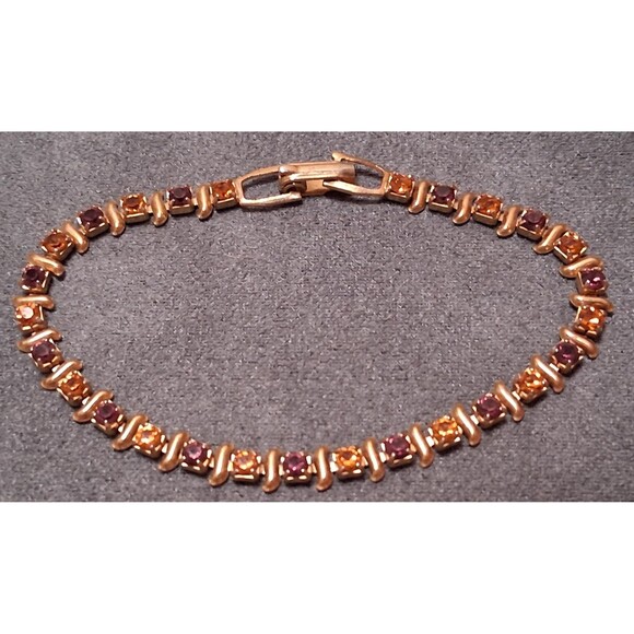 Vintage Purple Orange Rhinestone Tennis Bracelet - Picture 2 of 4